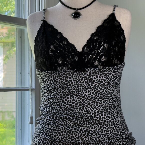 Vintage 90s Leopard Print Black Lace Camisole Adjustable Straps Small Mobwife - Picture 2 of 9
